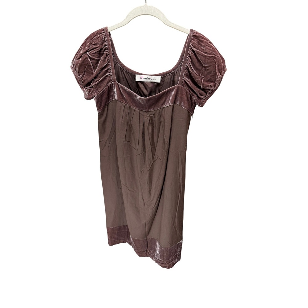 Laundry by Design Velvet Trim Mini Dress‎ Womens M Mauve Brown Pockets Babydoll